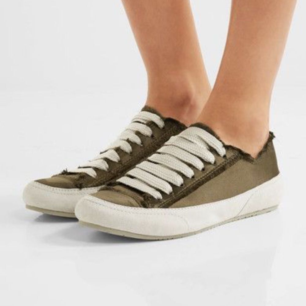 PEDRO Garcia Green Designer Satin Sneakers Flats